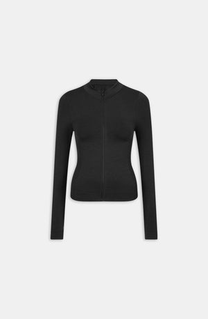 SCULPT SEAMLESS ZIP THROUGH LONGLINE JACKET - BLACK MARL