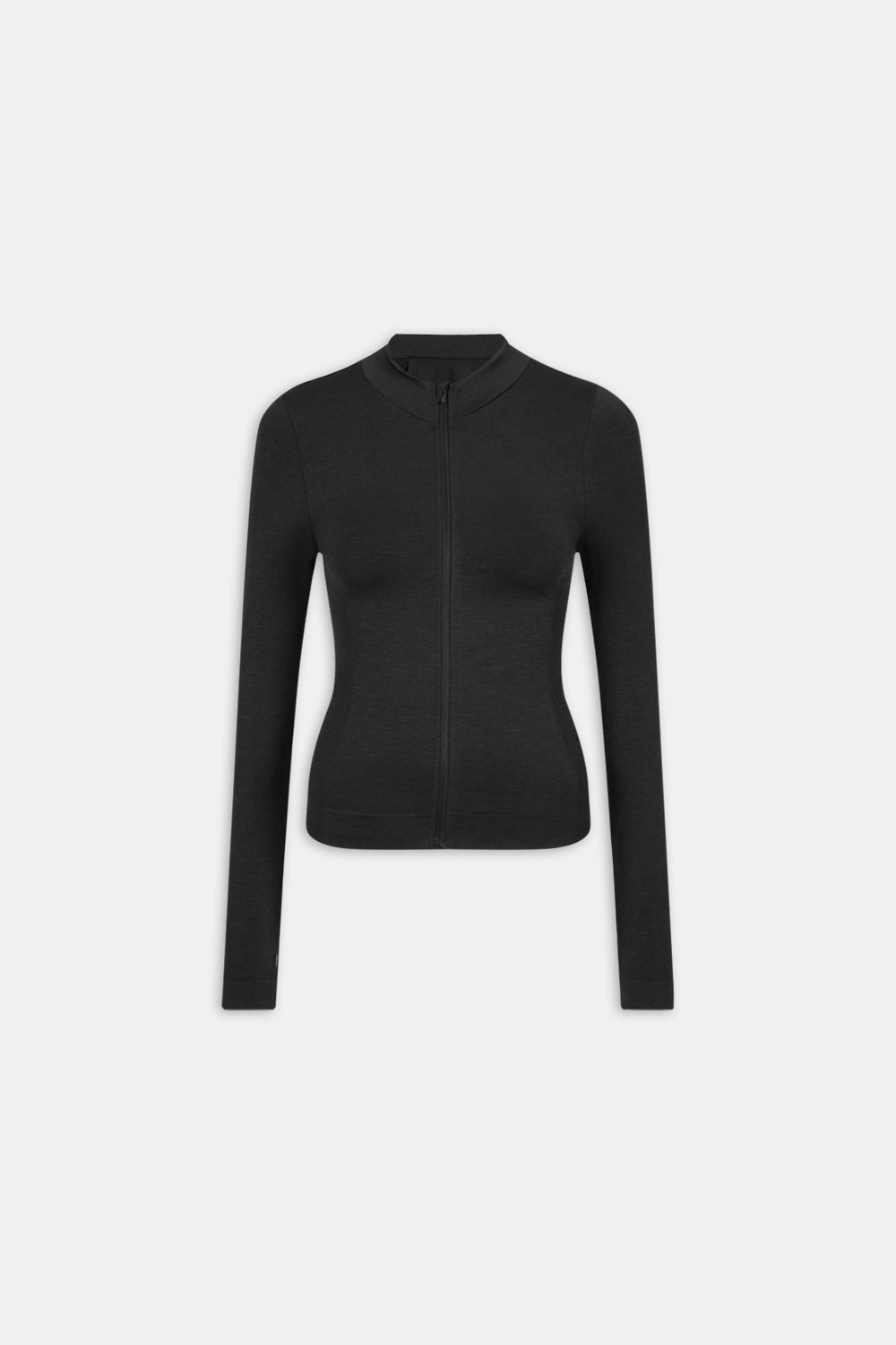 SCULPT SEAMLESS ZIP THROUGH LONGLINE JACKET - BLACK MARL