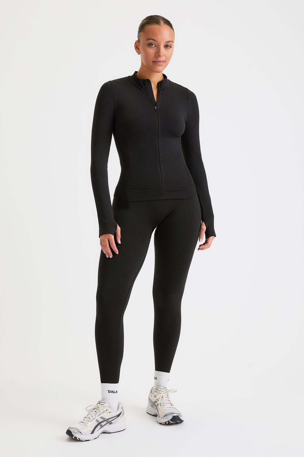 SCULPT SEAMLESS ZIP THROUGH LONGLINE JACKET - BLACK MARL