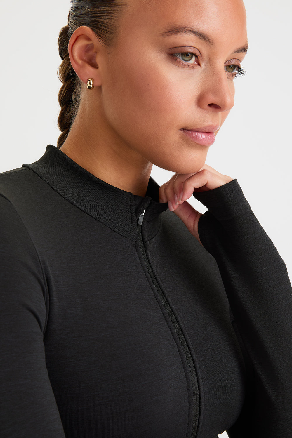 SCULPT SEAMLESS ZIP THROUGH LONGLINE JACKET - BLACK MARL