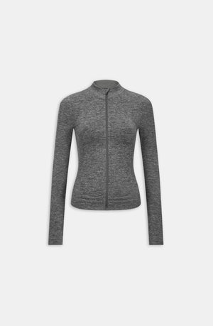 SCULPT SEAMLESS ZIP THROUGH LONGLINE JACKET - CHARCOAL MARL