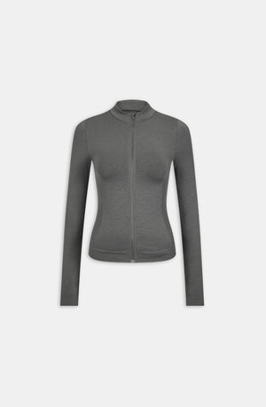 SCULPT SEAMLESS ZIP THROUGH LONGLINE JACKET - DARK OLIVE