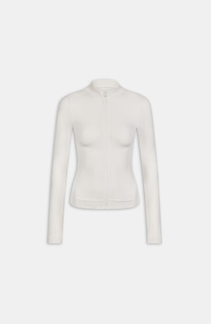 SCULPT SEAMLESS ZIP THROUGH LONGLINE JACKET - MILK MARL