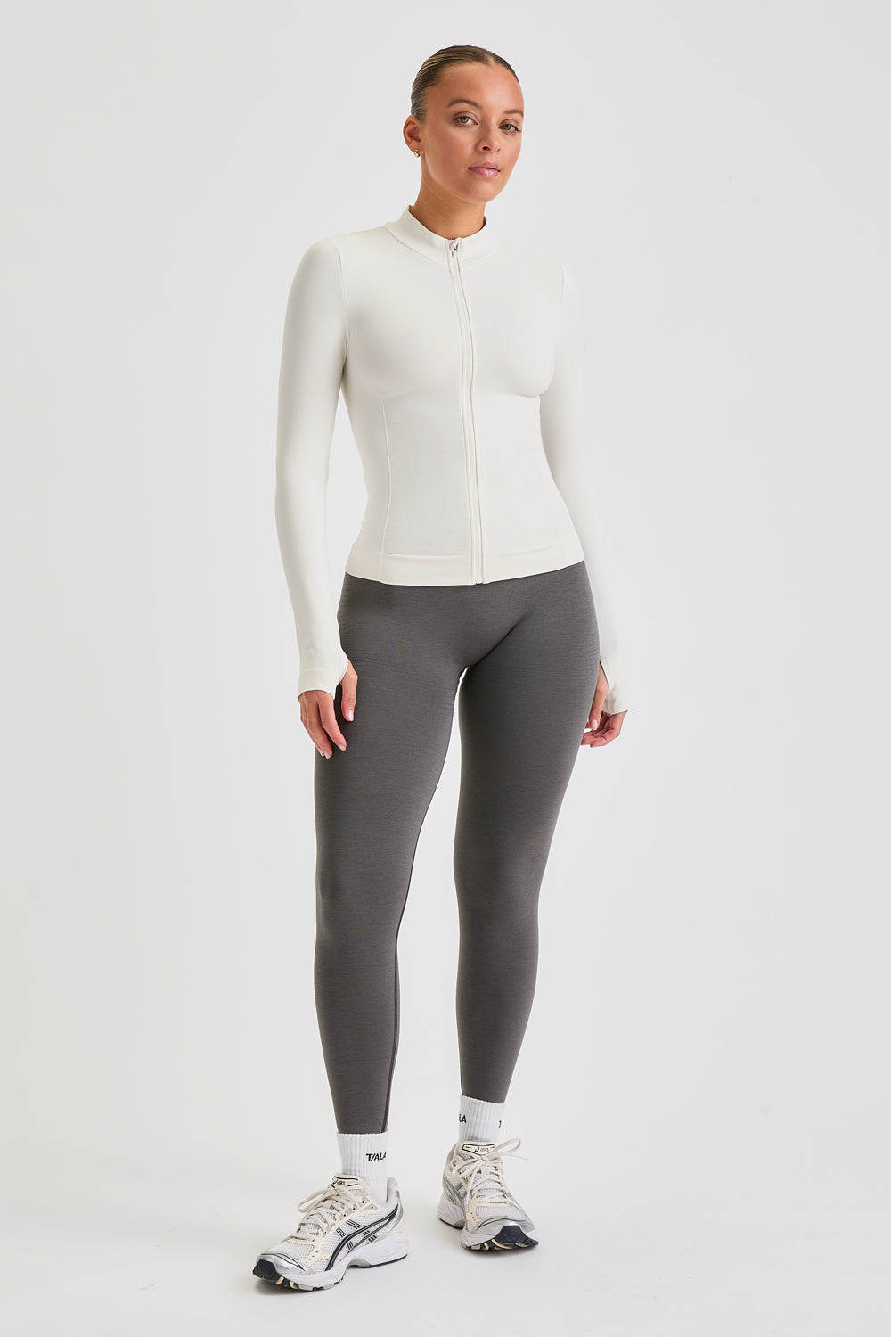 SCULPT SEAMLESS ZIP THROUGH LONGLINE JACKET - MILK MARL