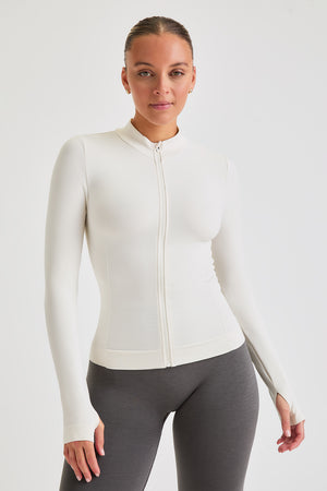 SCULPT SEAMLESS ZIP THROUGH LONGLINE JACKET - MILK MARL