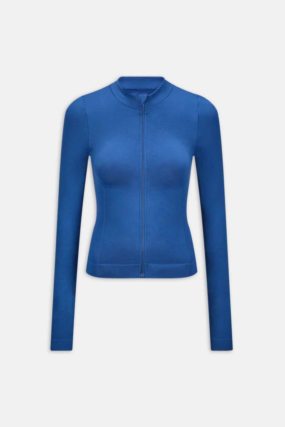 SCULPT SEAMLESS ZIP THROUGH LONGLINE JACKET - COBALT BLUE