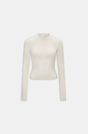 SCULPT SEAMLESS ZIP THROUGH LONGLINE JACKET - CHAI MARL