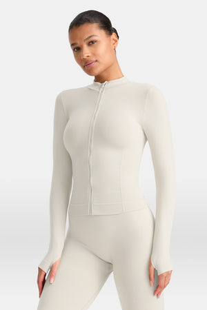 SCULPT SEAMLESS ZIP THROUGH LONGLINE JACKET - CHAI MARL