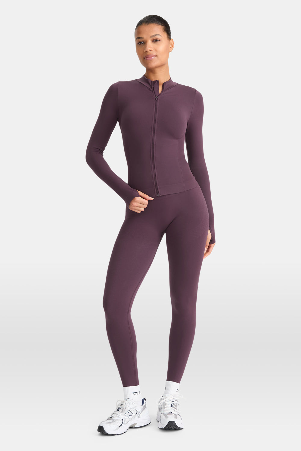 SCULPT SEAMLESS ZIP THROUGH LONGLINE JACKET - PLUM MARL