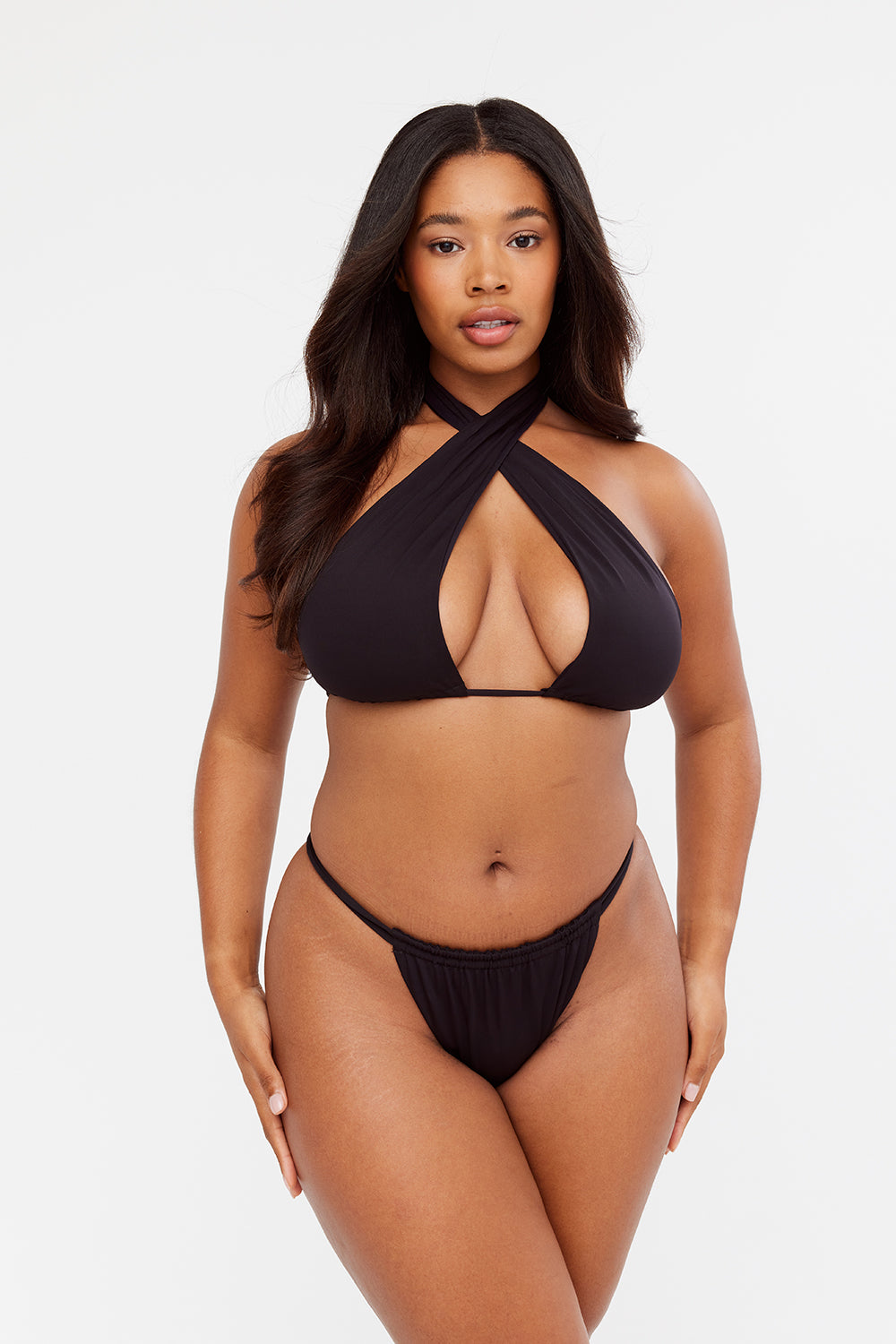 SIENNA HIGH LEG RUCHED BIKINI BOTTOM - BLACK