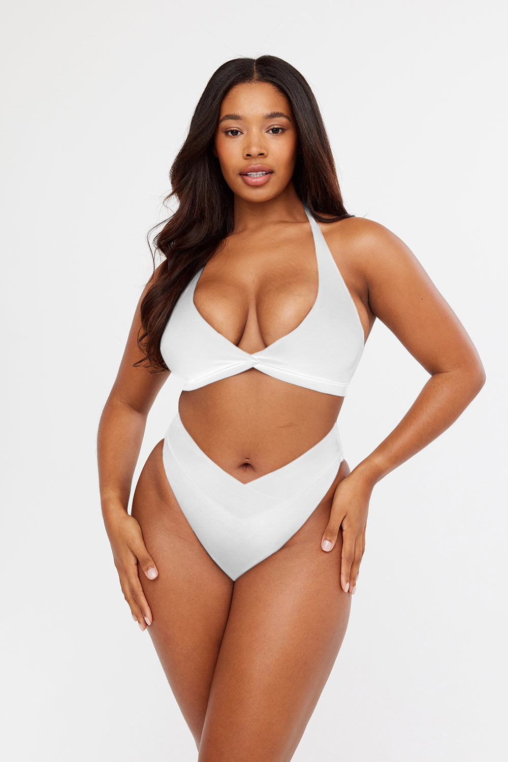 AMALFI WRAP DETAIL HALTER BIKINI TOP - WHITE