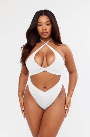 AMALFI WRAP DETAIL HALTER BIKINI TOP - WHITE