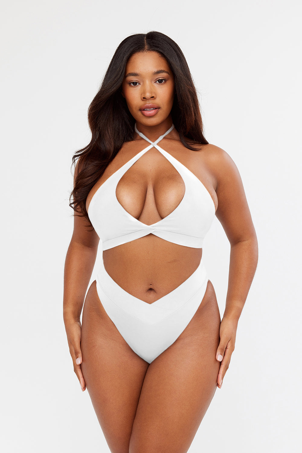 AMALFI WRAP DETAIL HALTER BIKINI TOP - WHITE