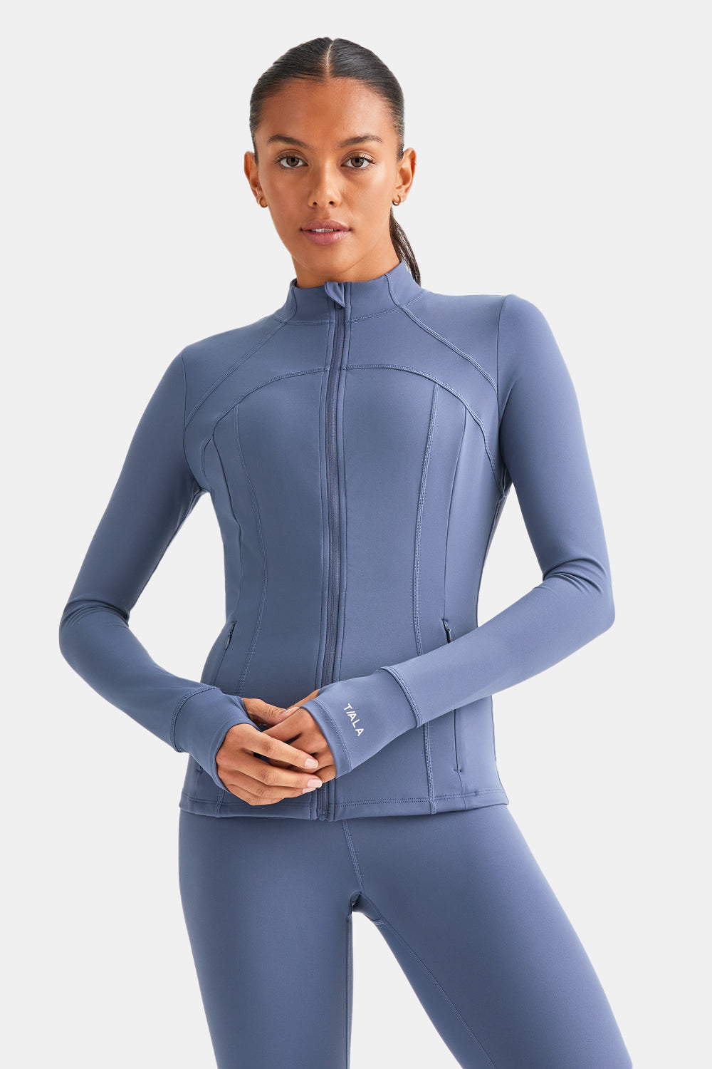 SKINLUXE ZIP THROUGH FULL LENGTH RUNNING TOP - VINTAGE BLUE