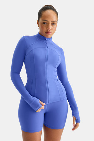 SKINLUXE ZIP THROUGH FULL LENGTH RUNNING TOP - IRIS BLUE