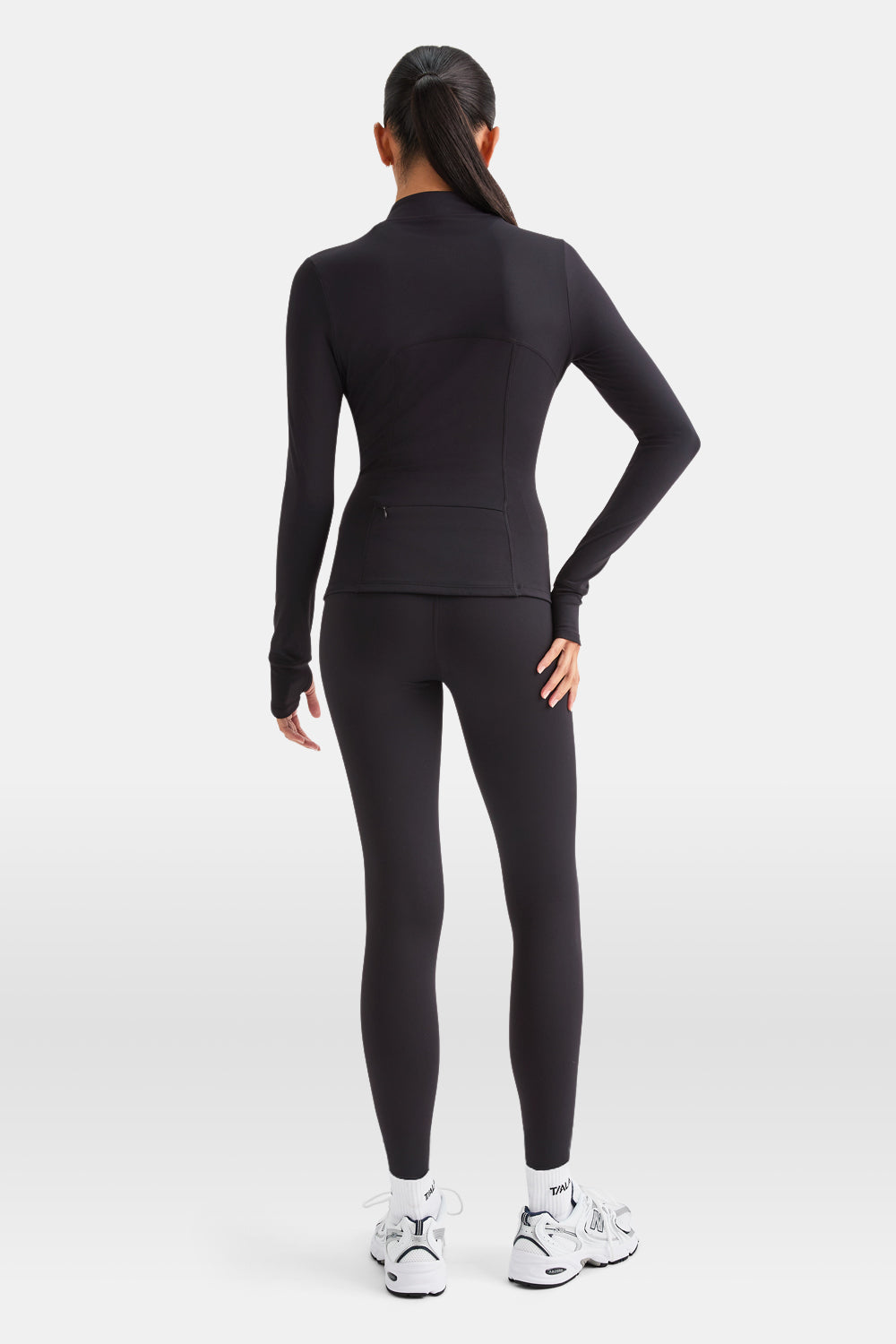 SKINLUXE ZIP THROUGH FULL LENGTH RUNNING TOP - SHADOW BLACK