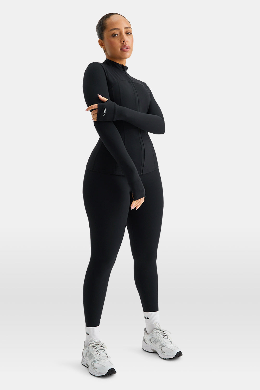 SKINLUXE ZIP THROUGH FULL LENGTH RUNNING TOP - SHADOW BLACK