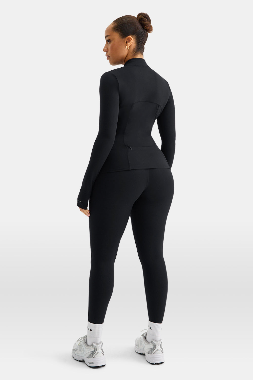 SKINLUXE ZIP THROUGH FULL LENGTH RUNNING TOP - SHADOW BLACK