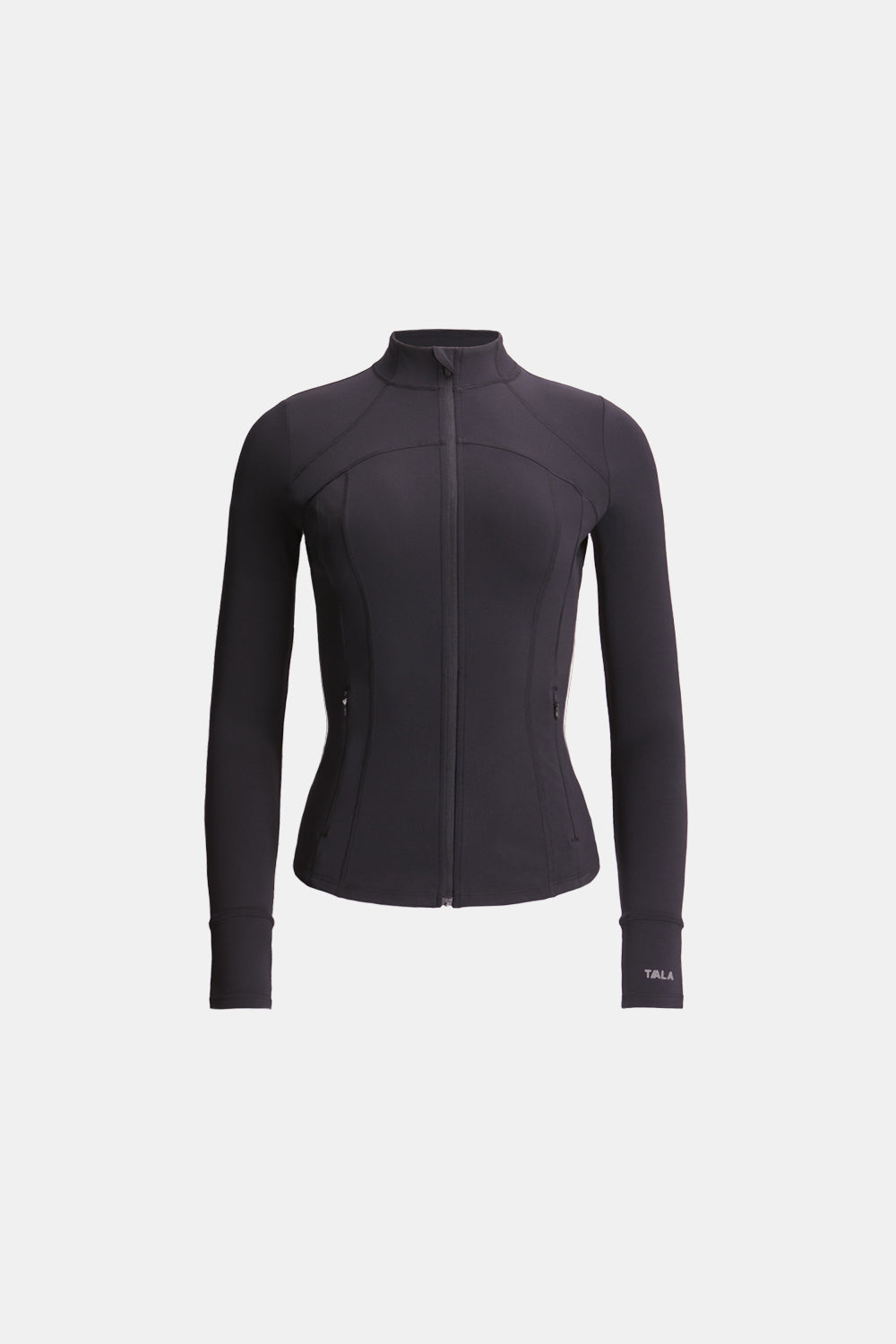 SKINLUXE ZIP THROUGH FULL LENGTH RUNNING TOP - SHADOW BLACK