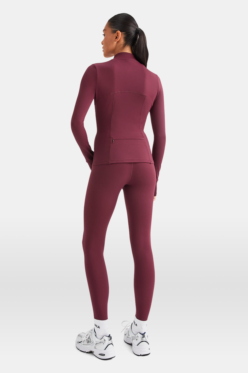 SKINLUXE ZIP THROUGH FULL LENGTH RUNNING TOP - BURGUNDY