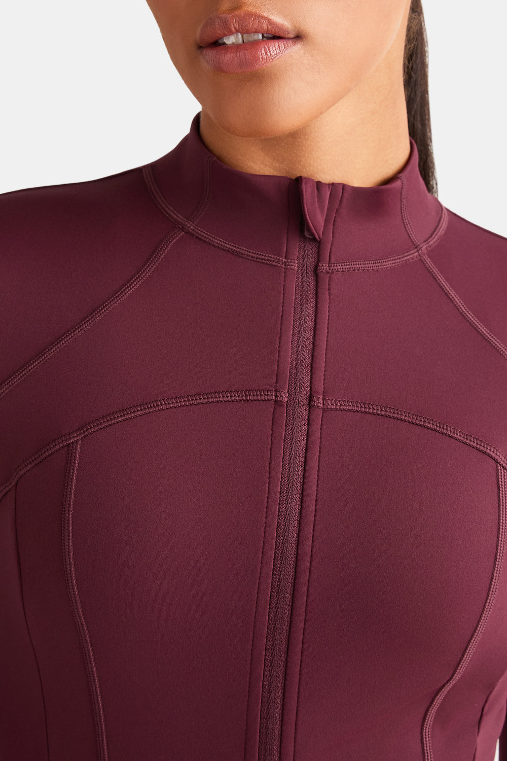 SKINLUXE ZIP THROUGH FULL LENGTH RUNNING TOP - BURGUNDY