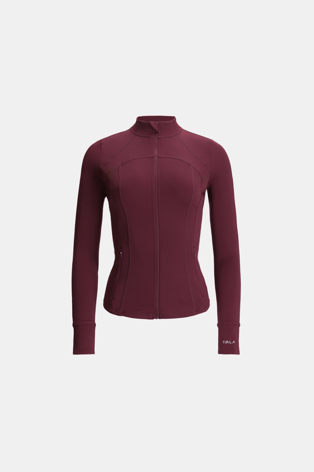 SKINLUXE ZIP THROUGH FULL LENGTH RUNNING TOP - BURGUNDY