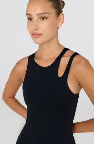 SKINLUXE BUILT-IN SUPPORT CUT OUT SHOULDER VEST - SHADOW BLACK