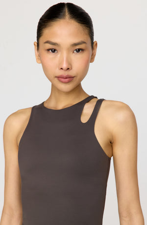 SKINLUXE BUILT-IN SUPPORT CUT OUT SHOULDER VEST - SLATE BROWN