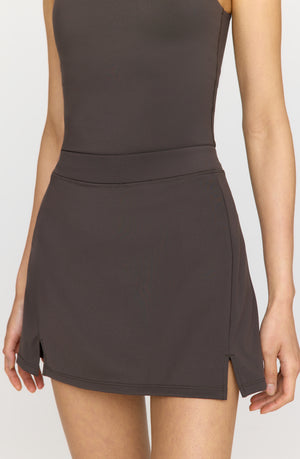 SKINLUXE SIDE SPLIT SKORT - SLATE BROWN