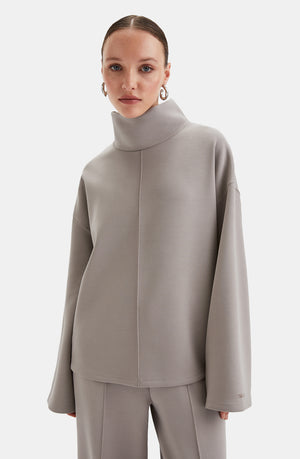 SOFTSMART FUNNEL NECK SWEATSHIRT - PEBBLE