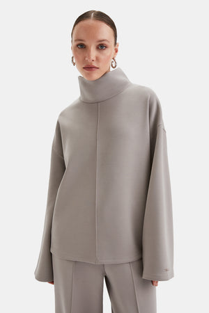 SOFTSMART FUNNEL NECK SWEATSHIRT - PEBBLE