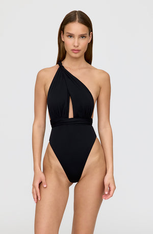 HAMPTONS PLUNGE NECK MULTIWAY SWIMSUIT - BLACK