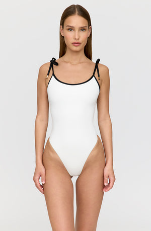 CORSICA CONTRAST TRIM MULTIWAY SWIMSUIT - COCONUT MILK AND SHADOW BLACK