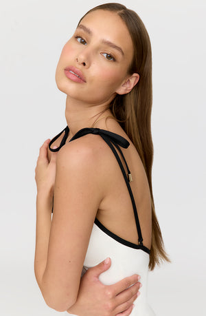 CORSICA CONTRAST TRIM MULTIWAY SWIMSUIT - COCONUT MILK AND SHADOW BLACK