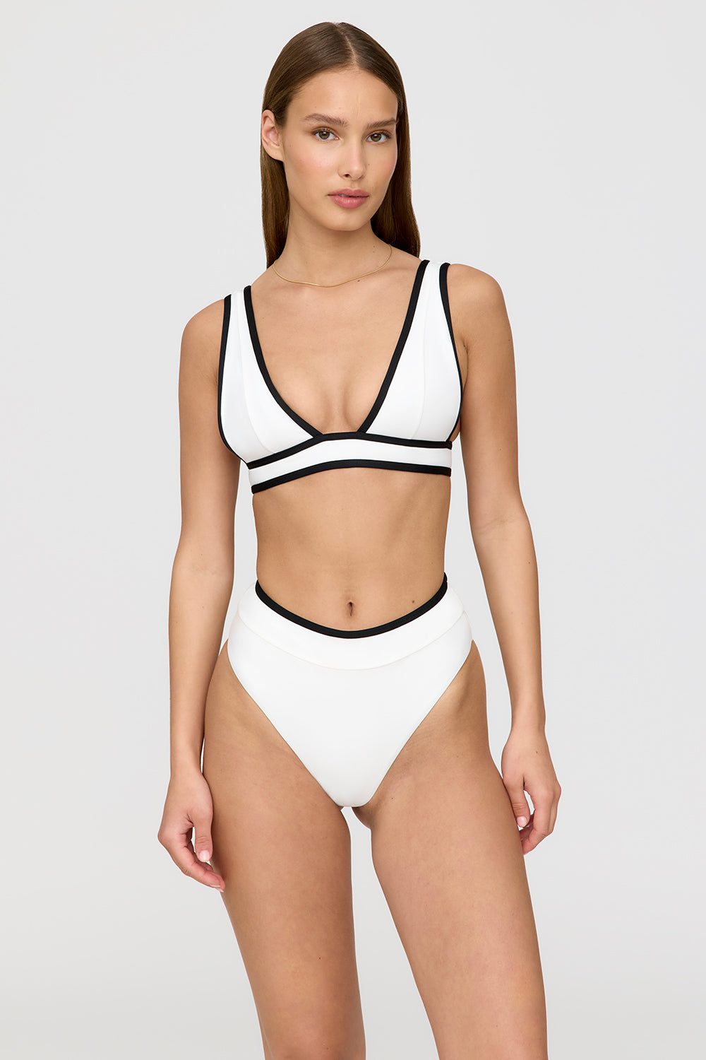 KOS CONTRAST TRIM HIGH WAISTED CHEEKY BIKINI BRIEF - COCONUT MILK AND SHADOW BLACK