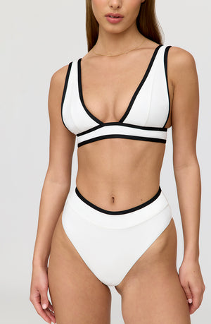 KOS CONTRAST TRIM HIGH WAISTED CHEEKY BIKINI BRIEF - COCONUT MILK AND SHADOW BLACK