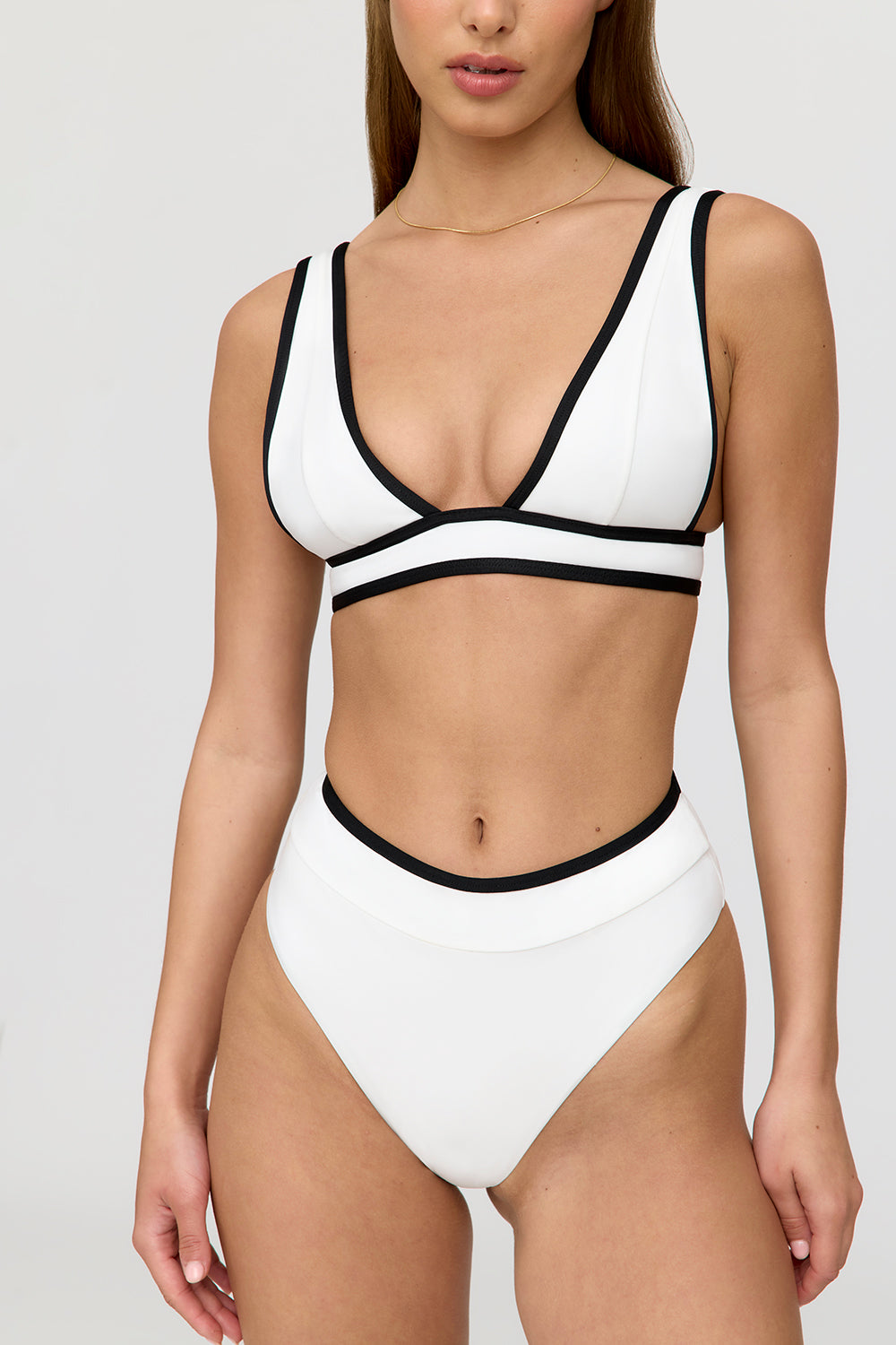 KOS CONTRAST TRIM HIGH WAISTED CHEEKY BIKINI BRIEF - COCONUT MILK AND SHADOW BLACK