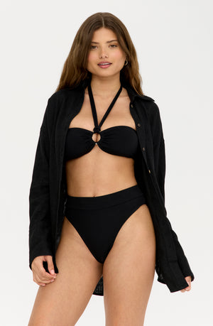 TIERRA HIGH WAISTED CHEEKY BIKINI BRIEF - SHADOW BLACK