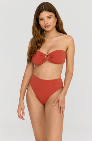 TIERRA HIGH WAISTED CHEEKY BIKINI BRIEF - RUST ORANGE