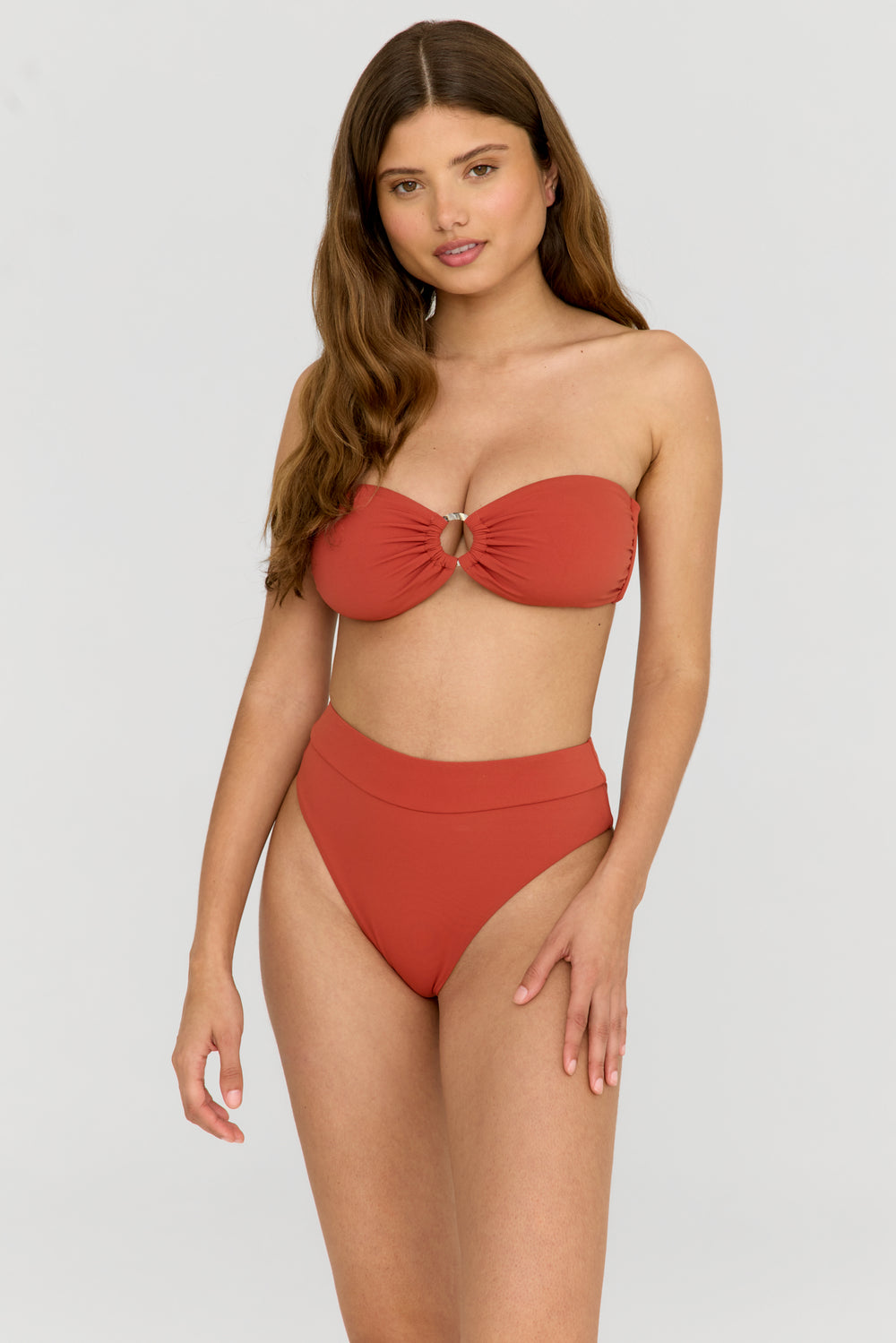 TIERRA HIGH WAISTED CHEEKY BIKINI BRIEF - RUST ORANGE