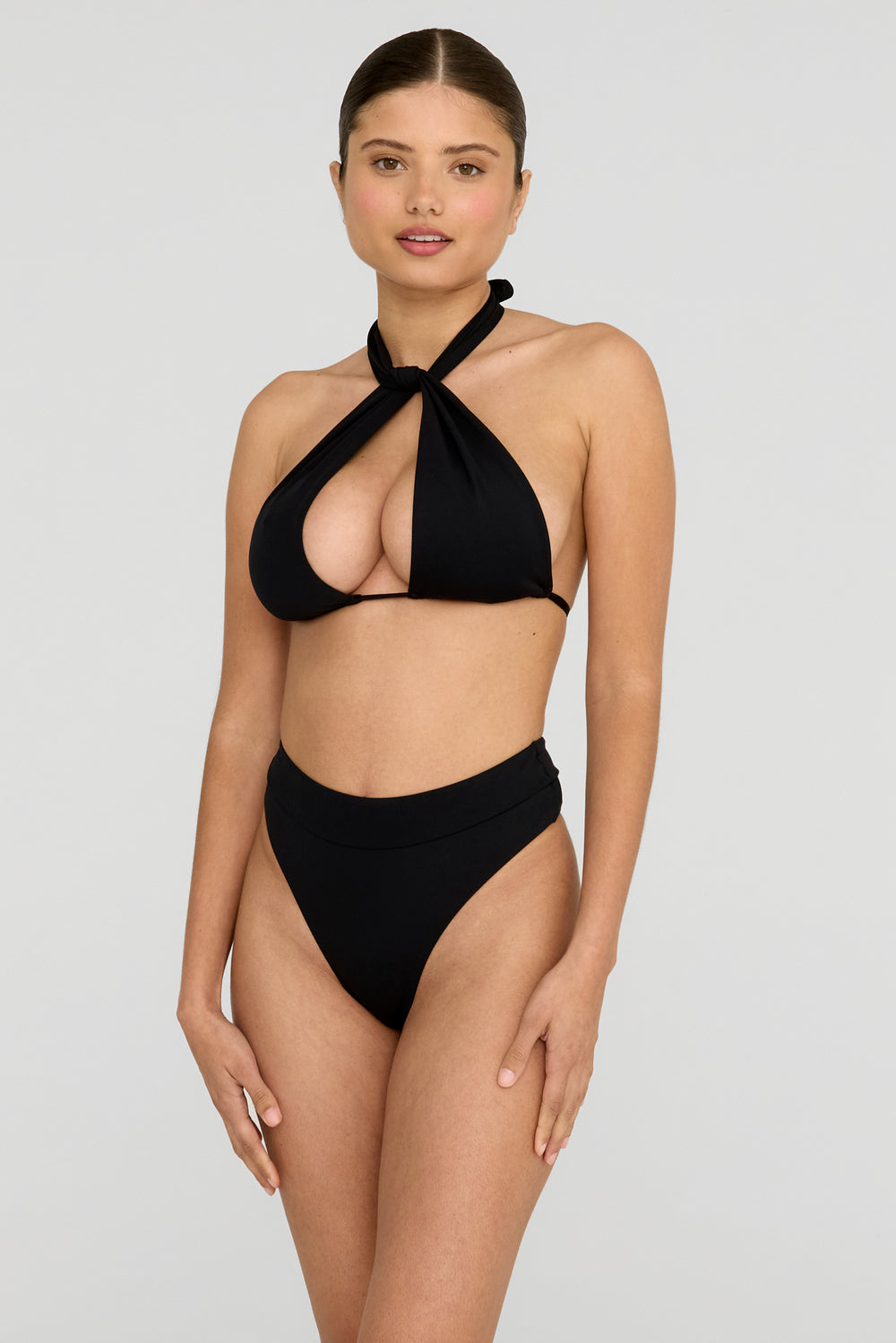 CELESTE MULTIWAY HALTER BIKINI TOP - SHADOW BLACK