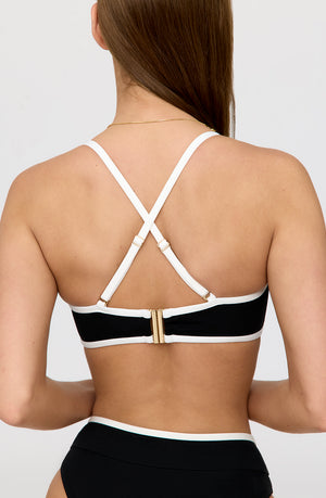 MYKONOS CONTRAST TRIM MULTIWAY BANDEAU BIKINI TOP - SHADOW BLACK AND COCONUT MILK