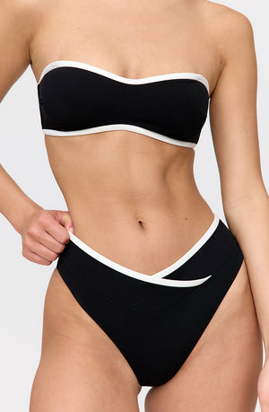 MYKONOS CONTRAST TRIM MULTIWAY BANDEAU BIKINI TOP - SHADOW BLACK AND COCONUT MILK