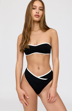 MYKONOS CONTRAST TRIM MULTIWAY BANDEAU BIKINI TOP - SHADOW BLACK AND COCONUT MILK