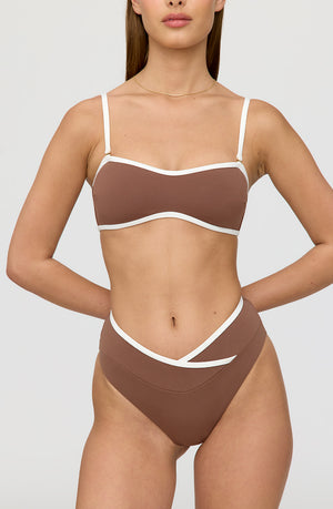 MYKONOS CONTRAST TRIM MULTIWAY BANDEAU BIKINI TOP - TERRACOTTA AND COCONUT MILK