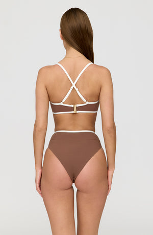 MYKONOS CONTRAST TRIM MULTIWAY BANDEAU BIKINI TOP - TERRACOTTA AND COCONUT MILK