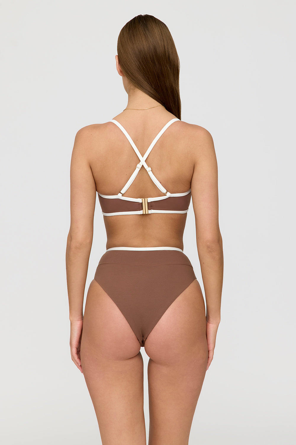 MYKONOS CONTRAST TRIM MULTIWAY BANDEAU BIKINI TOP - TERRACOTTA AND COCONUT MILK