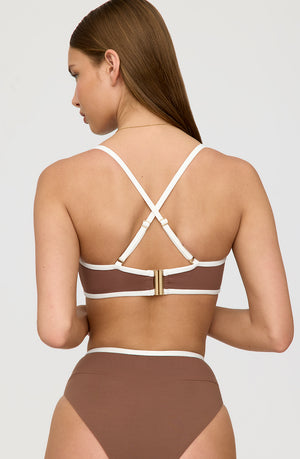 MYKONOS CONTRAST TRIM MULTIWAY BANDEAU BIKINI TOP - TERRACOTTA AND COCONUT MILK