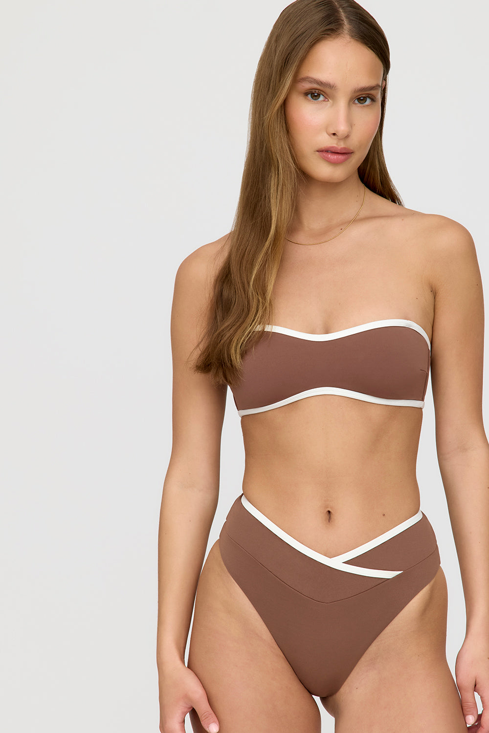 MYKONOS CONTRAST TRIM MULTIWAY BANDEAU BIKINI TOP - TERRACOTTA AND COCONUT MILK