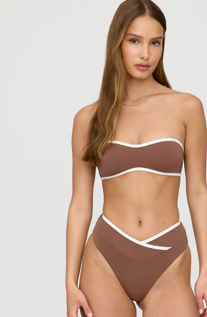 PALMA CONTRAST TRIM WRAP WAIST BIKINI BRIEF - TERRACOTTA AND COCONUT MILK